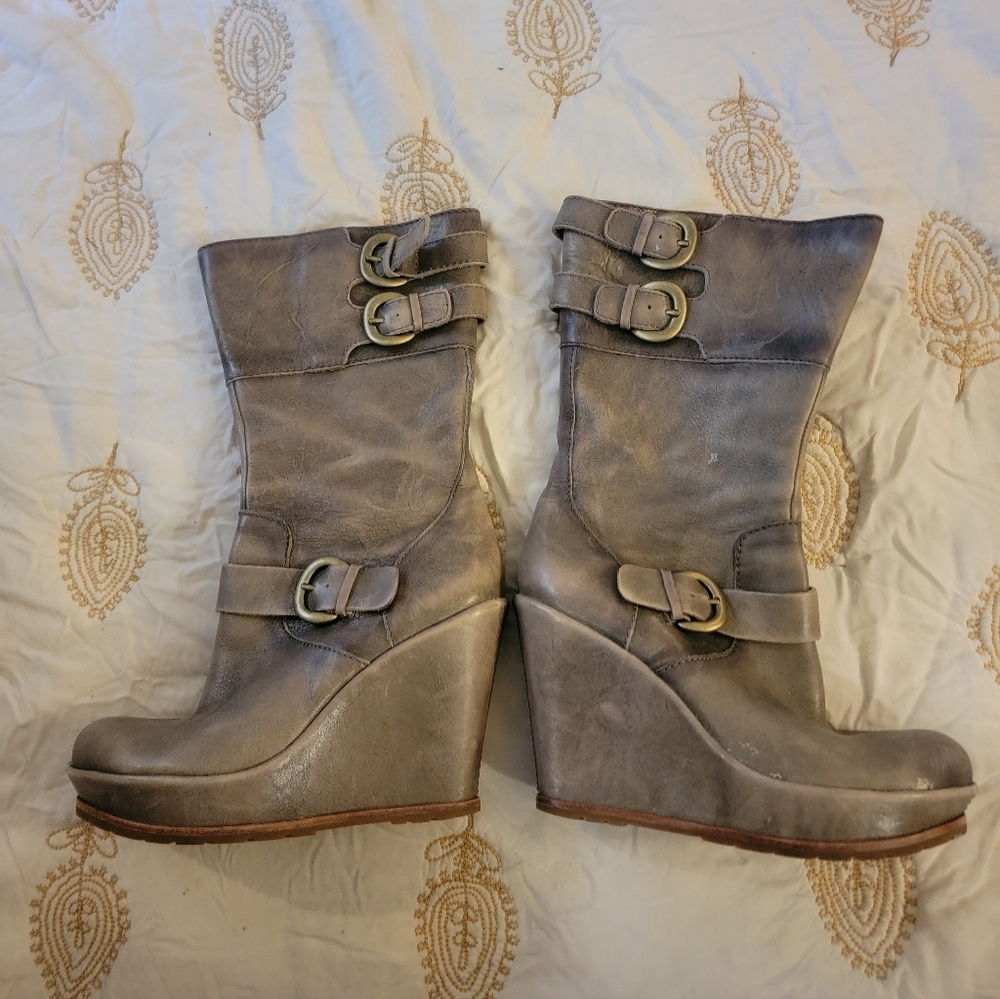 Stylish Gray Wedge Boots Kork Ease 37